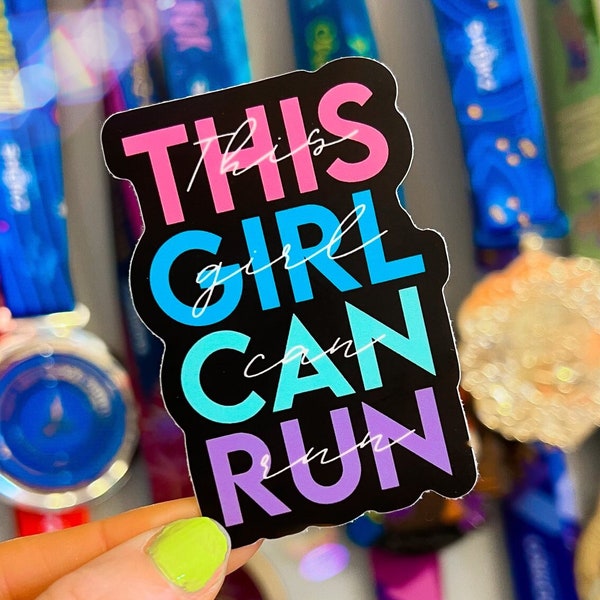 This girl can run,  Running sticker, run sticker, vinyl sticker, water bottle sticker, gift, marathon, race, mother runner, girls, track