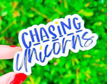 Chasing Unicorns Running Sticker: Waterproof Vinyl Decal