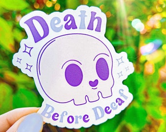 Death before decaf, skeleton, coffee, iced coffee, caffeine, skull sticker, Funny Water Bottle Sticker, Hydro, halloween sticker, vinyl