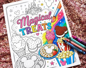 Magical Treats Coloring Book, Theme Park Coloring Book for Kids, Vacation Activity Book, Magical Snack Coloring Pages, Kids Travel Gift