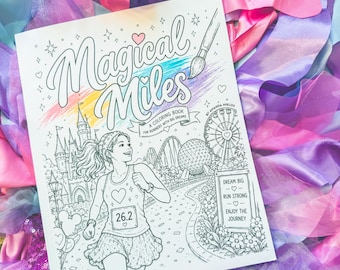 Magical miles Coloring Book, Theme Park Coloring Book for adults, Vacation Activity Book, Magical miles Coloring Pages, runner, marathon