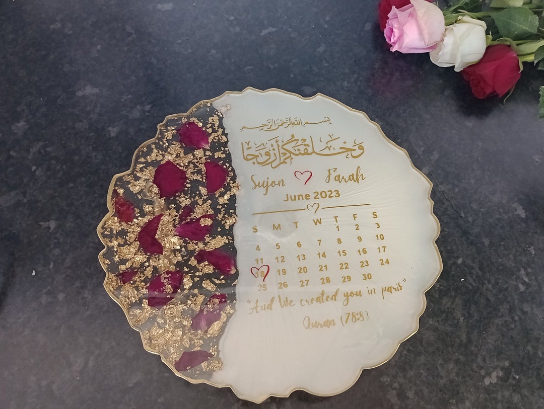 Handmade Personalized Wedding Resin Tray W/ Rose Petals & Holders