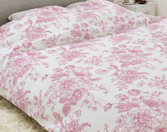 Pink Floral Duvet Cover | Pink Toile Duvet | Victorian | Chinoiserie | Pink Bedding | Floral Bedding | Pastel Pink Bedroom Decor | Baby Pink