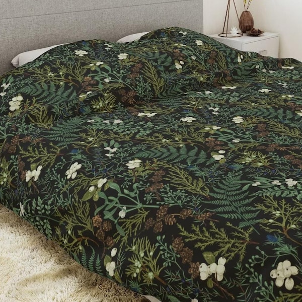 Winter Forest Duvet Cover | Enchanted Forest | Herbal | Botanical | Christmas | Holiday | Yule Decor | Cottagecore Duvet | Mistletoe | Pine