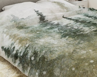 Winter Woods Duvet Cover | Holiday Home Decor | Farmhouse | Rustic | Christmas Duvet Cover | Snow | Woodland | Forest | Yule | Pine | Fir