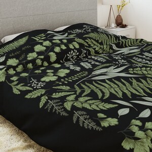 Black Botanical Duvet Cover | Vintage | Fern | Eucalyptus | Floral Duvet Cover | Cottagecore Bedroom Decor | Bohemian | Boho Duvet Cover