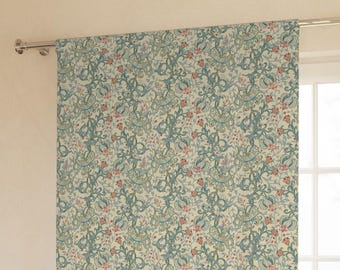 William Morris Botanical Curtain Panel, Vintage Retro Floral Home Decor, Art Nouveau Cottagecore Window Covering