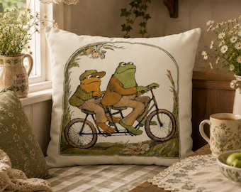 Frog and Toad Pillow Cover | Cottagecore Pillow | Bookish Pillow | Whimsical Decor | Classic Book Gift | Nostalgic Gift | Whimsy Frog Pillow