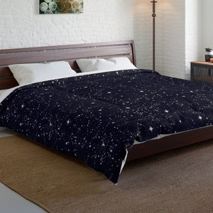 Night Sky Comforter | Midnight Blue | Microfiber Comforter | Celestial Comforter | Star Comforter | Celestial Bedding | Space | Cosmic Decor