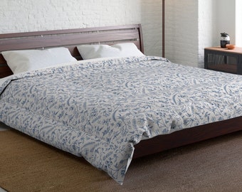 Cottagecore Comforter | Botanical Bedding | Farmhouse Decor | Forest Comforter | Blue Toile | Microfiber | Twin | Twin XL | Queen | King