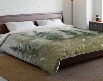 Winter Woods Comforter | Christmas Bedding | Snow | Woodland | Farmhouse | Forest | Yule | Pine | Fir | Comforter Twin Twin XL Queen King