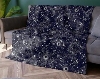 Constellations Crushed Velvet Blanket | Celestial Blanket | Star Blanket | Witchy Decor | Celestial | Astronomy Gift | Boho | Moon Blanket