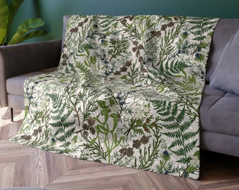 Cottagecore Crushed Velvet Blanket | Botanical | Green Cottagecore Blanket | Plant Lover Gift | Cottagecore Bedding | Farmhouse Throw | Boho
