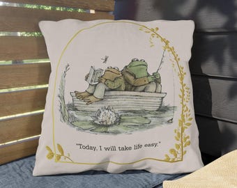 Frog and Toad Outdoor Pillow, Cottagecore Pillow, Bookish Outdoor Pillow, Whimsical Patio Decor, Classic Book Gift, Waterproof Pillow