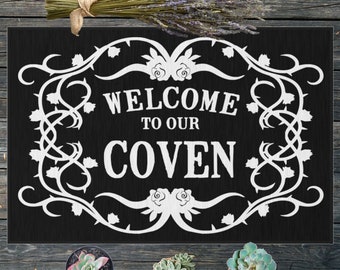 Welcome To Our Coven Doormat | Welcome Mat | Indoor/Outdoor Mat | Witchy Doormat | Witch Doormat | Gothic Doormat | Halloween Doormat