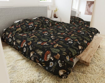 Forest Elements Duvet Cover | Cottagecore Duvet | Enchanted Forest Bedding | Botanical Duvet | Witchy Duvet | Dark Boho Duvet | Plant Lover