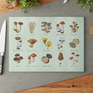 Mushroom Glass Cutting Board | Mushroom Chart | Cottagecore Cutting Board | Cottagecore Kitchen | Witchy Kitchen Decor | Witch Kitchen Decor