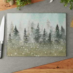 Winter Woods Glass Cutting Board | Vintage Cottagecore | Christmas Cutting Board |  Farmhouse Home Decor | Rustic Charcuterie Board Gift