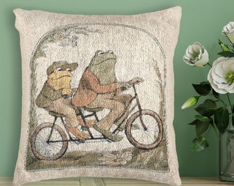 Frog and Toad Woven Pillow Cottagecore Bookish Decor Whimsical Vintage Throw Pillow Nostalgic Gift for Readers Classic Book Lover's Gift