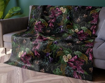 Lavender Flower Bouquet Crushed Velvet Blanket | Lavender | Floral | Victorian | Celestial Blanket | Celestial Decor | Boho Decor