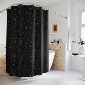 Celestial Shower Curtain | Moon & Stars | Cosmic | Witchy | Mystical | Bohemian Bathroom Decor | Boho Shower Curtain | Whimsical Bath Decor