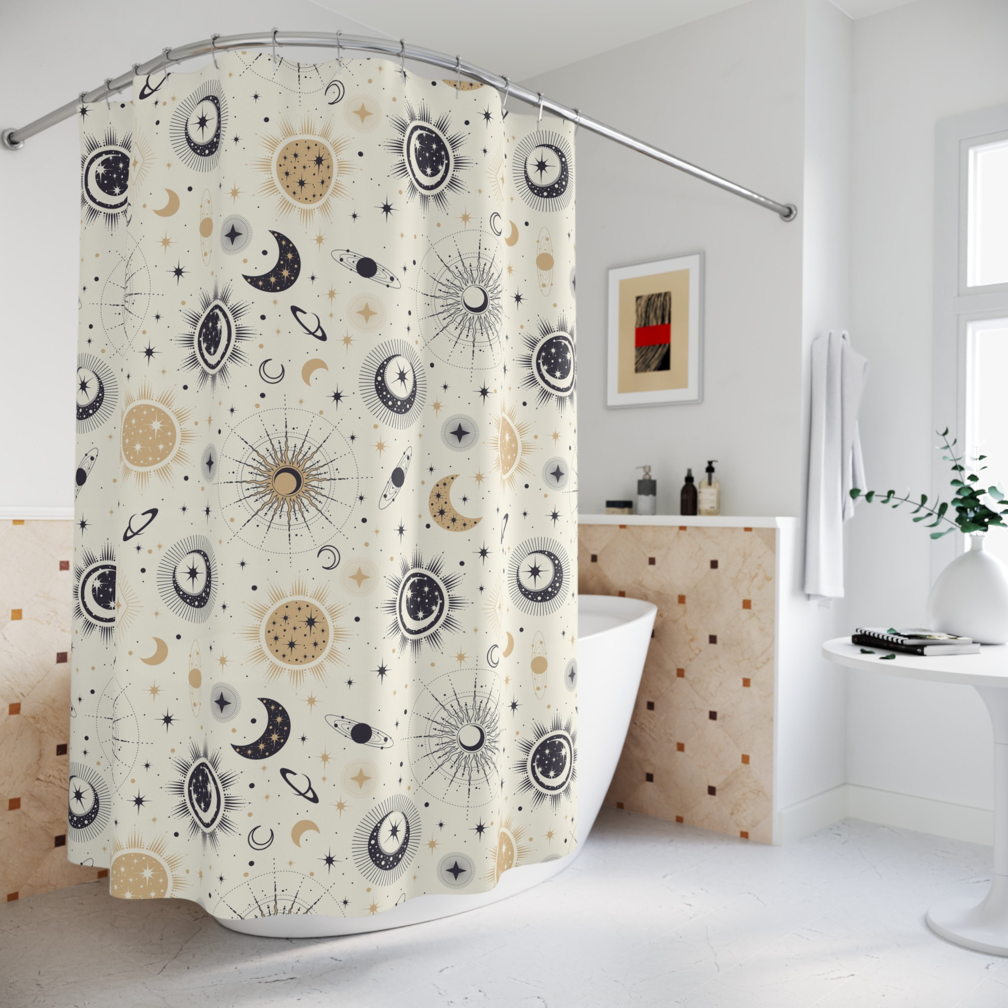 CZL Bathroom Blue Shower Curtain Set Ombre with 12 Hooks, Modern