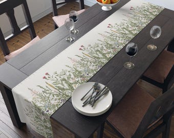 Botanical Table Runner | Wildflowers | Floral Table Runner | Spring Table Runner | Decorative Runner | Whimsical Botanical Print