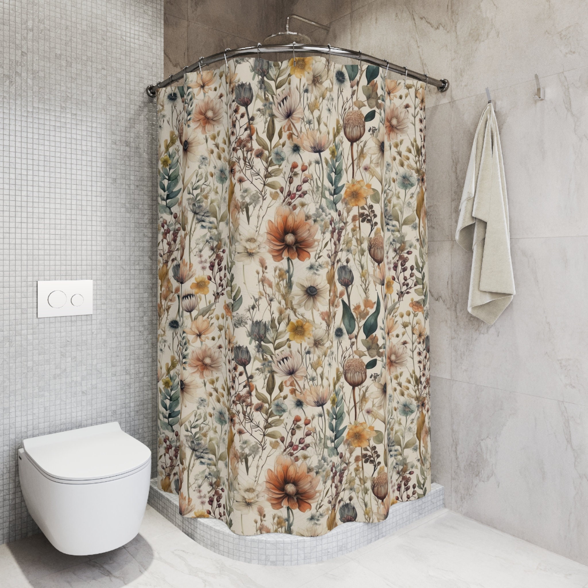 Botanical Shower Curtain | Wildflowers | Cottagecore Shower Curtain ...