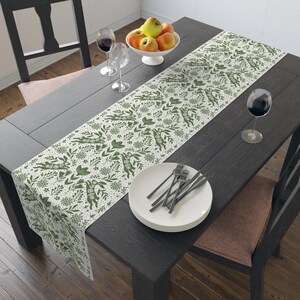 Vintage Rabbit Table Runner | Scandinavian Table Runner | Spring Table Runner | Botanical Print | Easter Table Runner | Poly Cotton Linens 16" × 72"