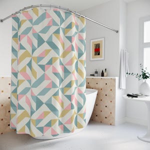 Mid Century Modern Shower Curtain | Retro Shower Curtain | Geometric Shower Curtain | Boho Bohemian Shower Curtain | Vintage Bathroom Decor