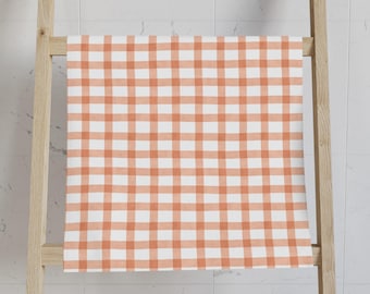 Vintage Plaid Hand Towel | Orange Gingham Towel | Spring Hand Towel | Farmhouse Rustic Bathroom Decor | French Country | Watercolor Print