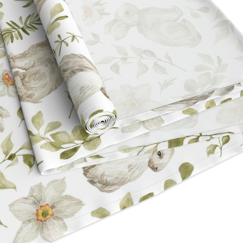 Spring Table Runner Rabbit Botanical Decor Easter Floral Table Runner