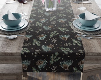 Forest Table Runner | Cottagecore Runner | Stars | Pinecone | Woodland Table Runner | Celestial Decor | Winter Linens | Holiday Table Runner