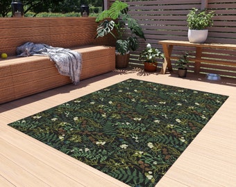 Winter Forest Indoor/Outdoor Rug | Enchanted Forest | Cottagecore Rug | Herbal | Botanical | Holiday | Boho Decor | Yule Decor | Mistletoe