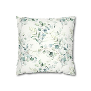 Botanical Eucalyptus Pillow Cover | Watercolor Greenery Throw Pillow | Boho Cottagecore Decor | Faux Suede Nature Accent Pillow image 5