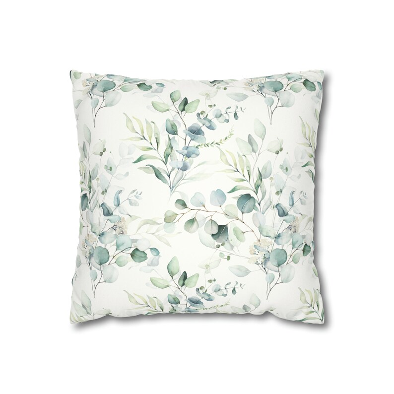 Botanical Eucalyptus Pillow Cover | Watercolor Greenery Throw Pillow | Boho Cottagecore Decor | Faux Suede Nature Accent Pillow image 5