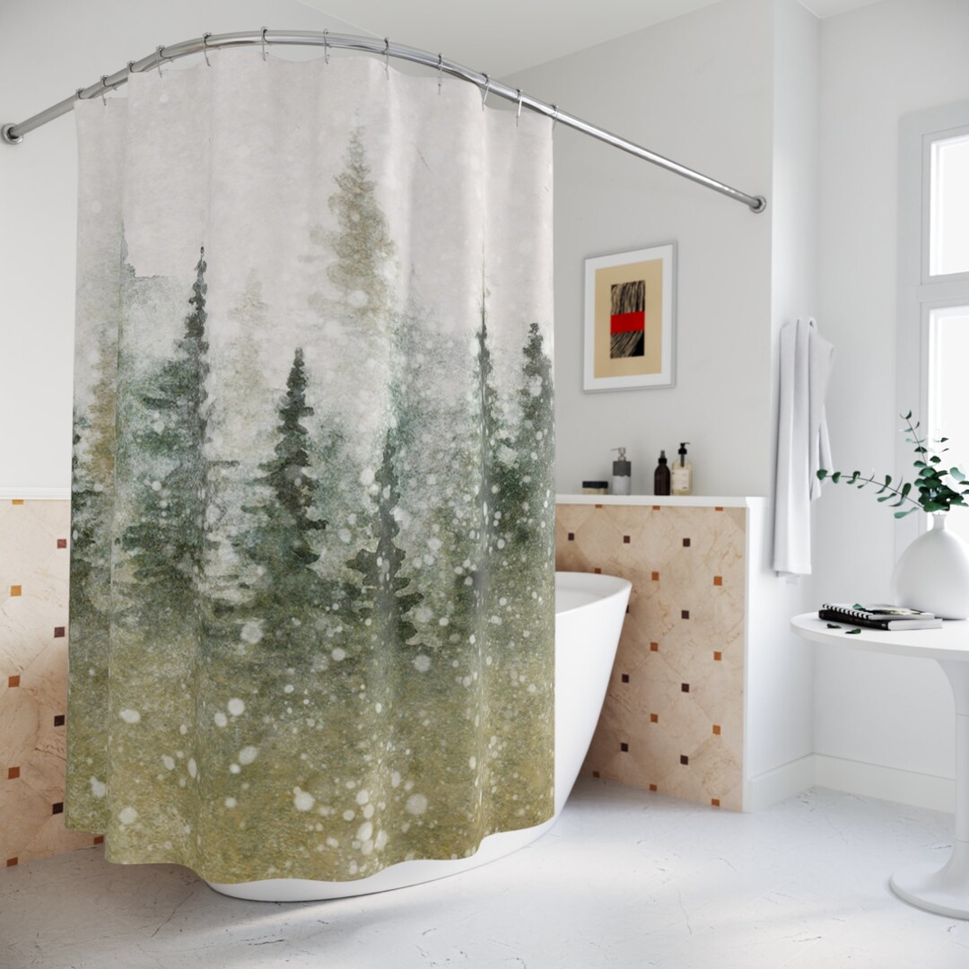 Winter Woods Shower Curtain Christmas Bath Decor Farmhouse Bath Decor
