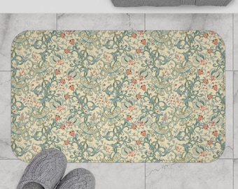 William Morris Bath Mat Retro Vintage Botanical Rug Floral Art Nouveau Cottagecore Bathroom Decor