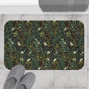Winter Forest Bath Mat | Enchanted Forest | Cottagecore | Herbal | Botanical | Holiday | Boho Decor | Yule Decor | Mistletoe