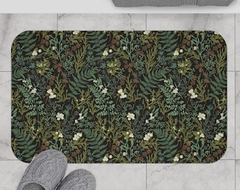 Winter Forest Bath Mat | Enchanted Forest | Cottagecore | Herbal | Botanical | Holiday | Boho Decor | Yule Decor | Mistletoe