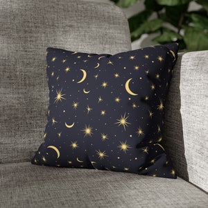 Moon and Stars Pillow Cover | Faux Suede | Celestial Pillow Cover | Boho Pillow Cover | Bohemian | Crescent Moon | Witchy | Cosmic | Space