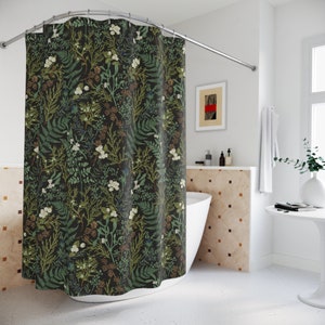 Botanical Shower Curtain | Forest Shower Curtain | Green Shower Curtain | Whimsical Bath Decor | Plant Lover Gift | Botanical Bath Decor