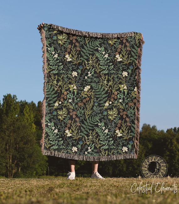 Winter Forest Woven Blanket | Cottagecore Blanket | Christmas Throw Blanket | Mistletoe | Yule | Pine | Fir | Botanical Woven Tapestry Gift