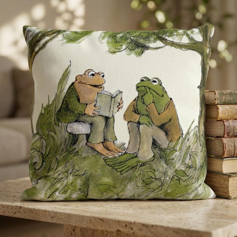 Frog and Toad Outdoor Pillow | Cottagecore Pillow | Bookish Outdoor Pillow | Whimsical Patio Decor | Classic Book Gift | Waterproof Pillow image 4