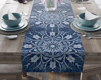 Snowflake Table Runner | Batik | Scandinavian | Festive Decor | Holiday Runner | Winter Table Runner | Boho Decor | Rustic Farmhouse Decor