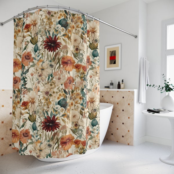 Botanical Shower Curtain | Wildflowers | Cottagecore Shower Curtain | Whimsical Bath Decor | Floral Shower Curtain | Botanical Bath Decor