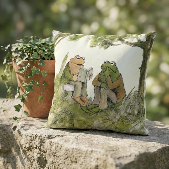 Frog and Toad Outdoor Pillow | Cottagecore Pillow | Bookish Outdoor Pillow | Whimsical Patio Decor | Classic Book Gift | Waterproof Pillow