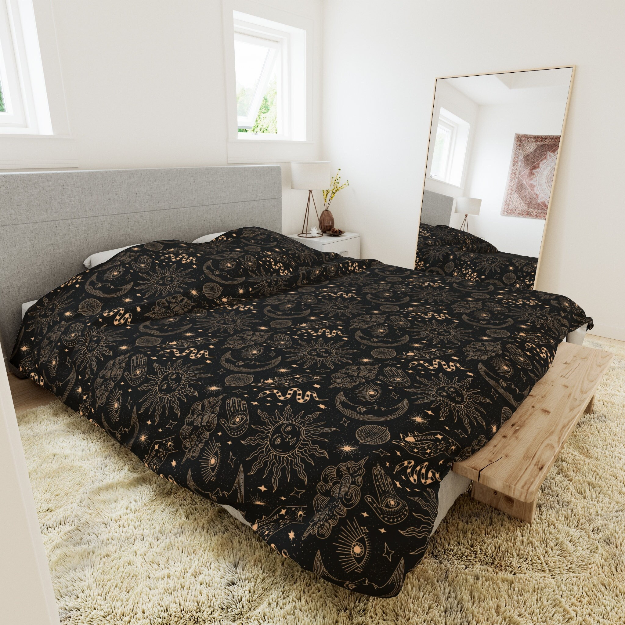 Bohemian Witch Duvet Cover | Sun and Moon Bedding | Celestial Bedding | Witchy Duvet | Boho Duvet | Gothic Bedding | Witchy Bedroom Decor