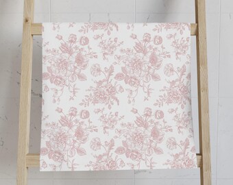 Blush Pink Toile Hand Towel, Vintage Floral Shabby Chic Bathroom Decor, Romantic Bathroom Retreat, Elegant Hand Towel