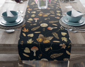 Cottagecore Table Runner | Enchanted Forest Decor | Mushroom Table Runner | Witchy Table Runner | Autumn Leaves | Dark Boho Table Decor